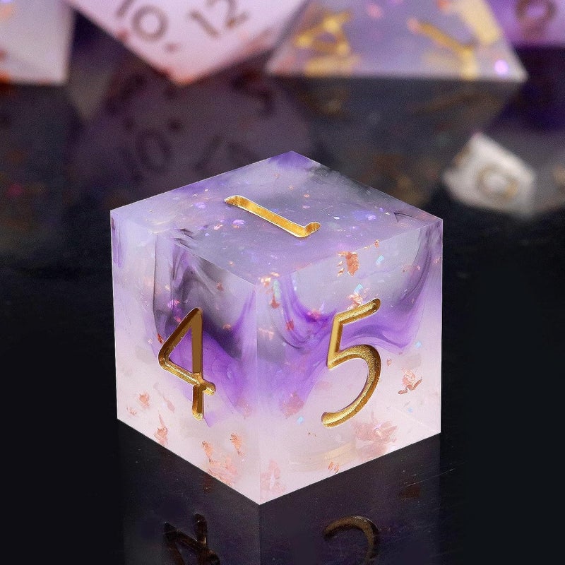 Haxtec Sharp Edge Dice Set Black Purple White Resin DND Dice Set Glitter Polyhedral D&D Dice Compatible with Dungeons and Dragons - Image 3